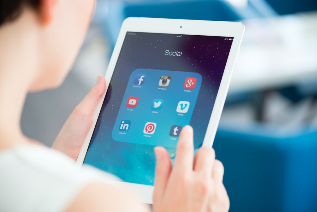 social media channels on tablet