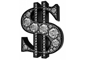 3D Dollar symbol incrusted with diamonds isolated