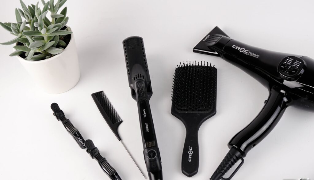 hair tools layed out on counter