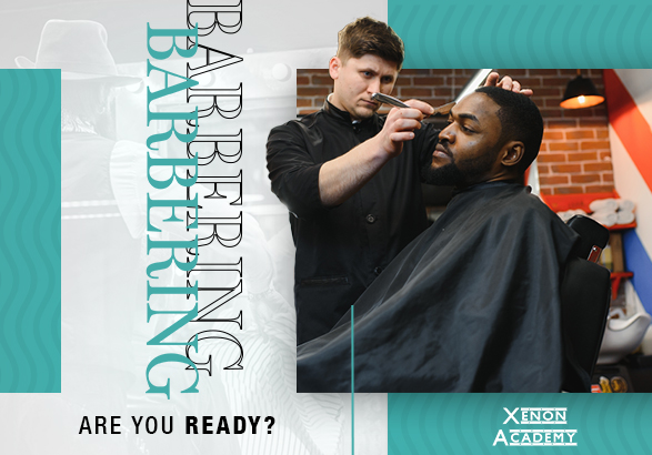 man shaving another man's beard, text reads: Barbering. Are you ready?