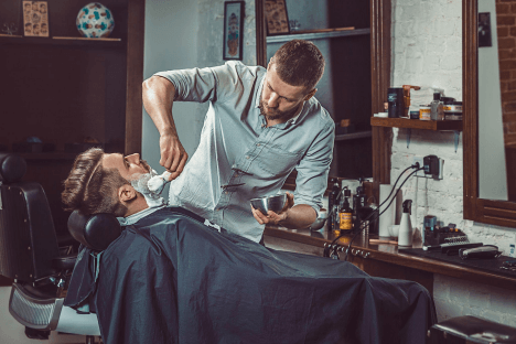 A barber giving a shave